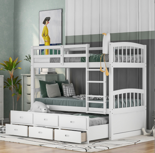 Jensen Twin over Twin Wood Bunk Bed with Trundle and Drawers, Espresso