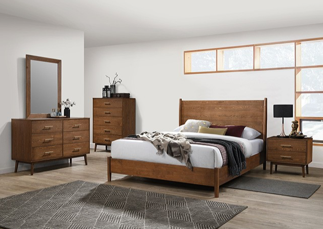 Tromso Mid-Century Modern Solid Wood Platform Bedroom Set, Walnut