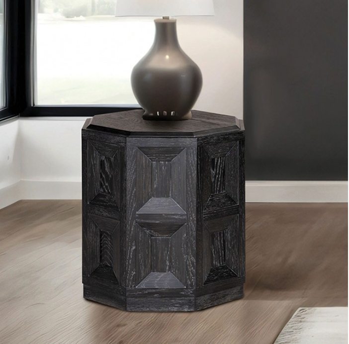 Hatton Cross Modern End Table with Sunken Panels, Black