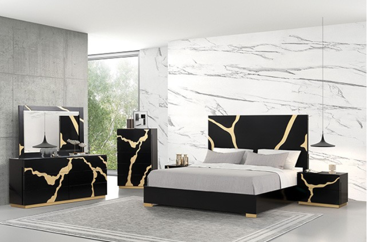 Goldsberg II Contemporary Queen Bedroom Collection, Black & Gold