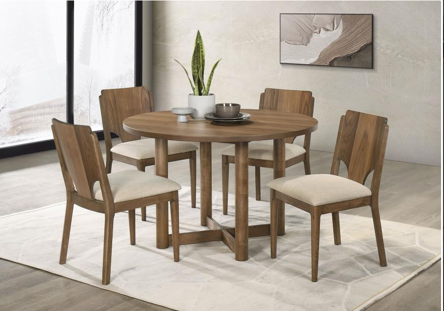 Biltmore 5-Piece 46-Inch Round Wood Dining Table Set Walnut