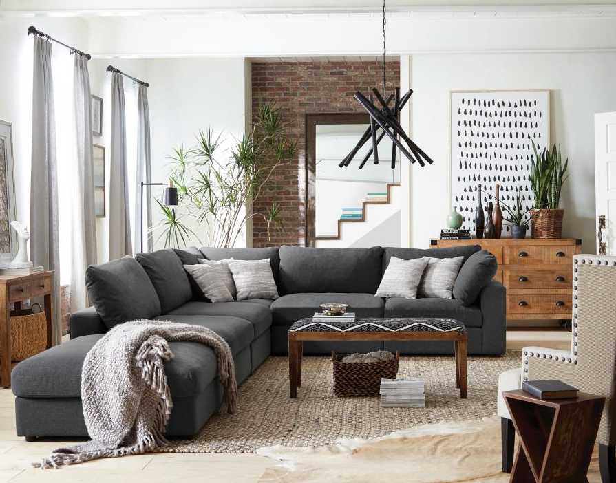 Serene Gray Linen 4-Piece Modular Sectional w- Feather Down Seating