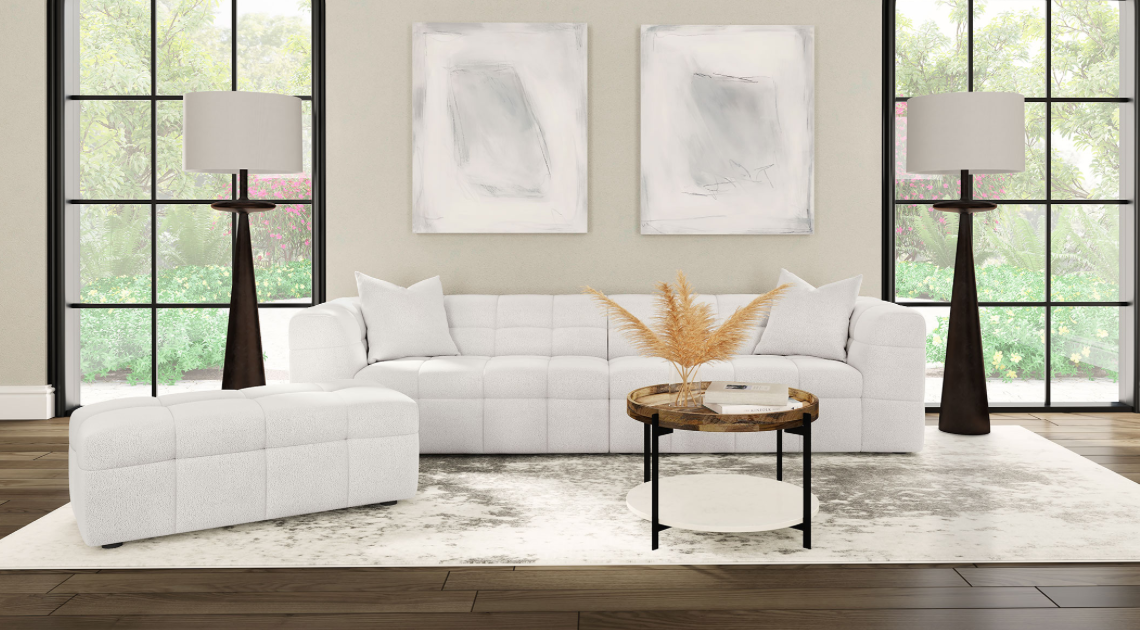 Everly 114" Extra Long Boucle Upholstered Sofa, Off White