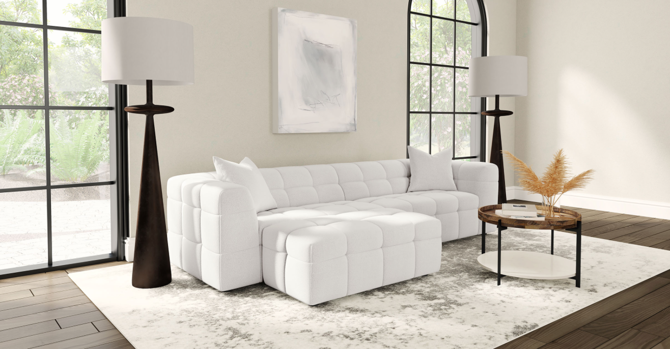 Everly 114" Extra Long Boucle Upholstered Sofa, Off White