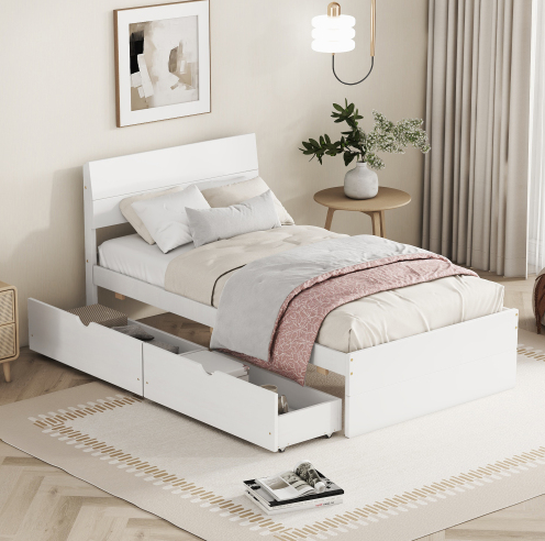 Juniper Modern High Gloss Twin Bed with Trundle, White