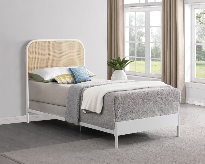 Amherst Radio Weave Rattan & Metal Twin Bed, White