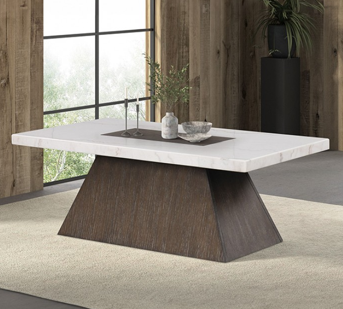 Grasten Modern Solid Wood & Marble Coffee Table, Dark Walnut & White