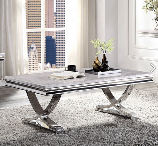 Wettingen Glam Coffee Table with Marble Top & Stainless Steel Base