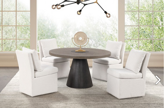 Broager Contemporary 54" Round Dining Set, Dark Walnut & White