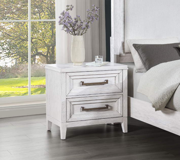 Marielle 2-Drawer Nightstand, Distressed White