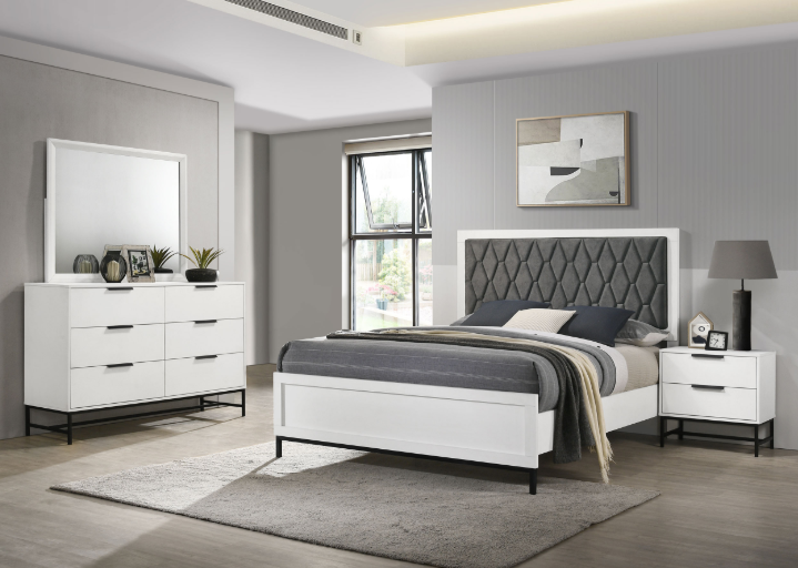 Sonora Modern Panel Bedroom Set, White & Gray