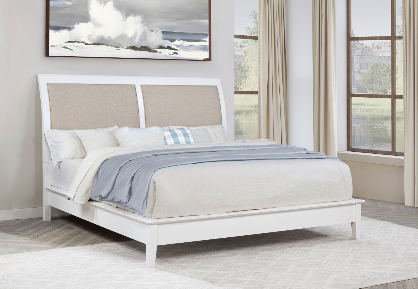 Bexhill Modern King Bedroom Collection in White & Rattan