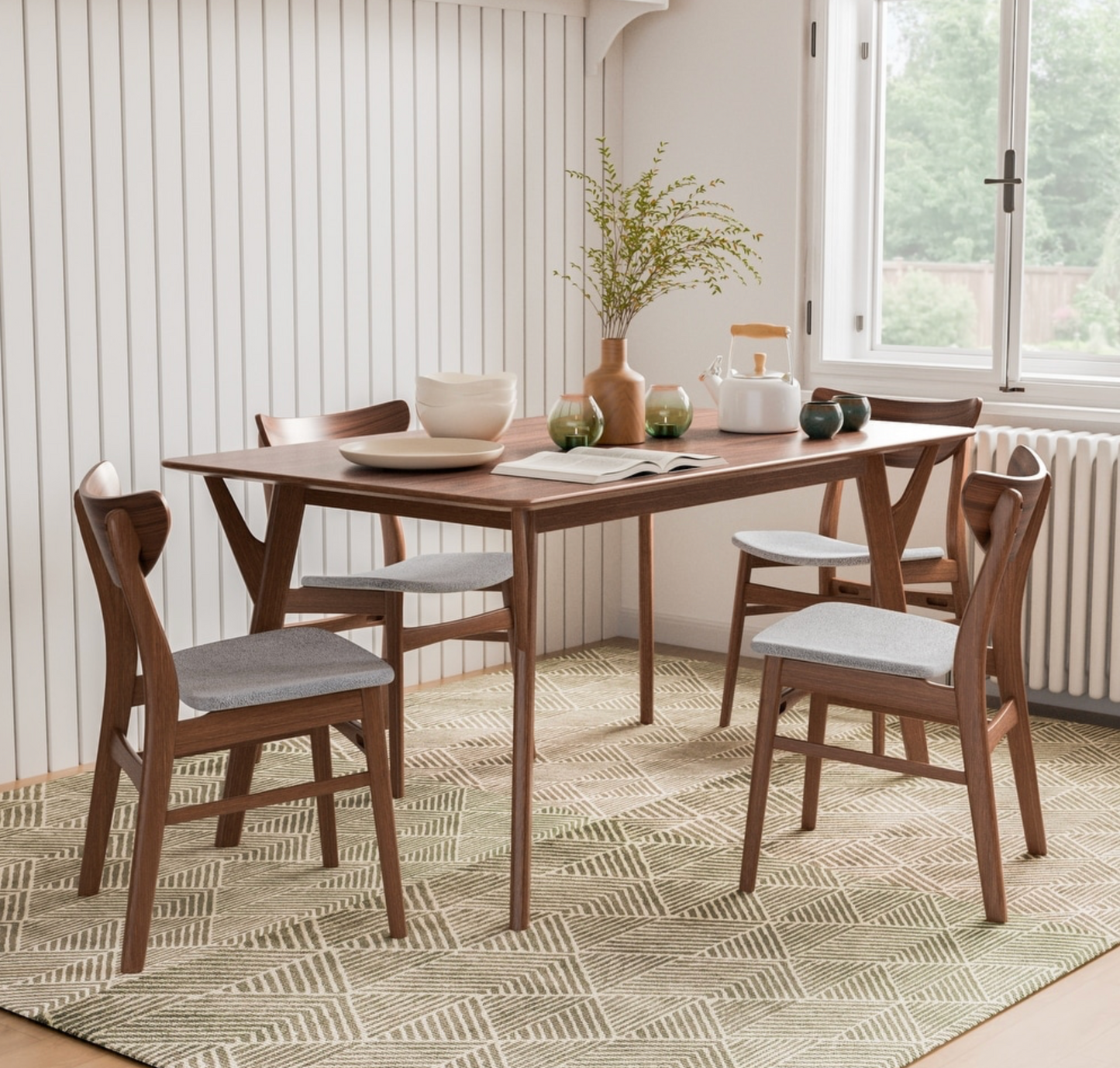 Skien 5PC Mid-Century Modern Dining Set in Walnut