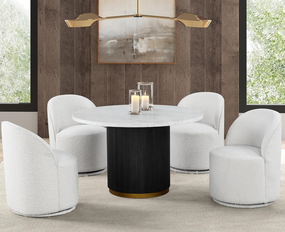 Varde II Contemporary 5Piece Marble Top Dining Set with Boucle Chairs