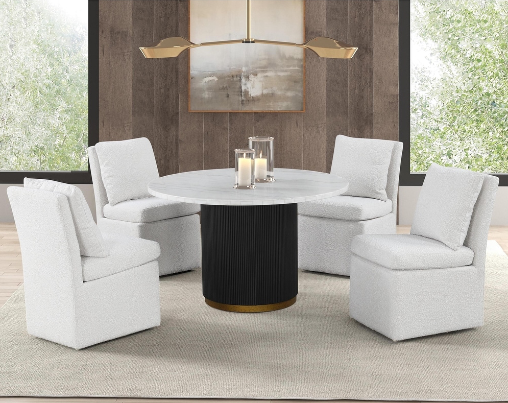 Varde Contemporary 5Piece Marble Top Dining Set with Boucle Chairs