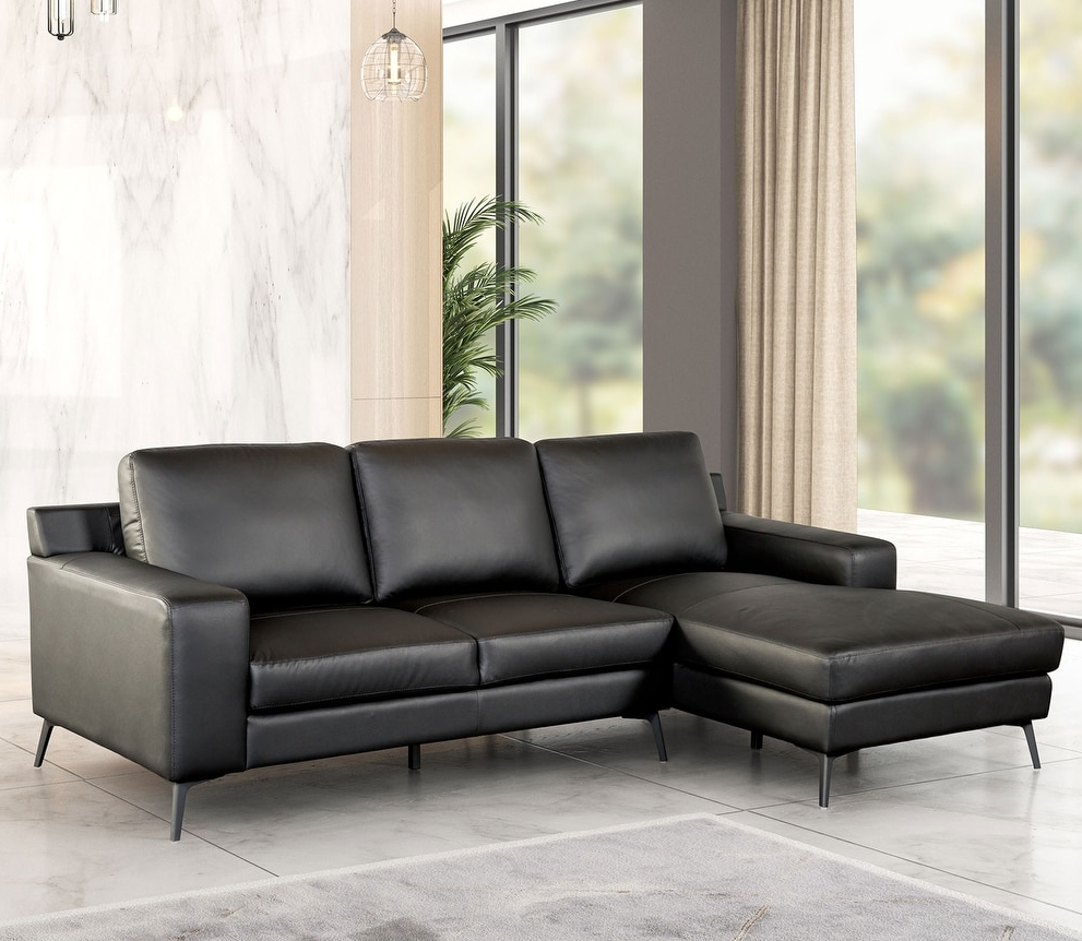 Stordal Contemporary Leather Sectional with Angled Legs - Black