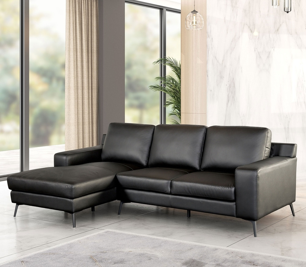 Stordal Contemporary Leather Sectional with Angled Legs - Black