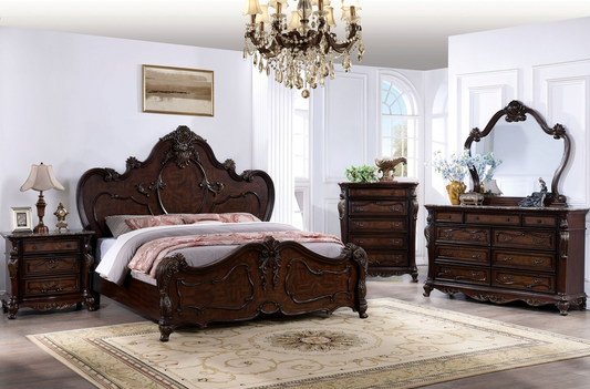 Roselli Traditional Solid Wood Bedroom Set with Carved Details