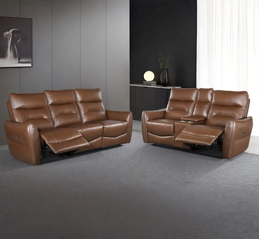 Terentius Contemporary Power Reclining Sofa, Caramel Brown