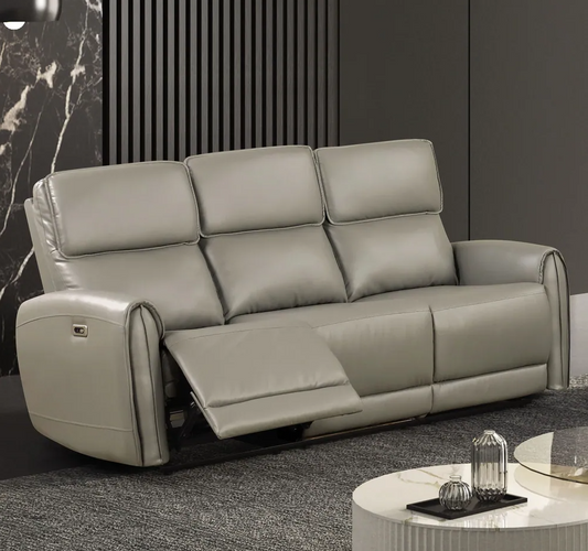 Schlieren Leatherette Power Sofa with Contoured Arms, Gray