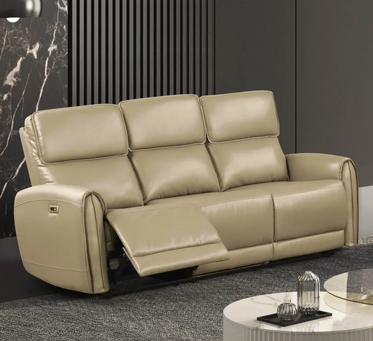 Schlieren Leatherette Power Sofa with Contoured Arms, Beige