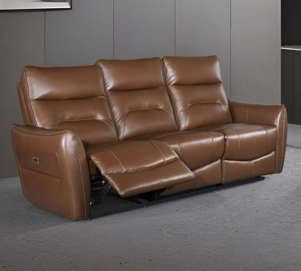 Terentius Contemporary Power Reclining Sofa, Caramel Brown