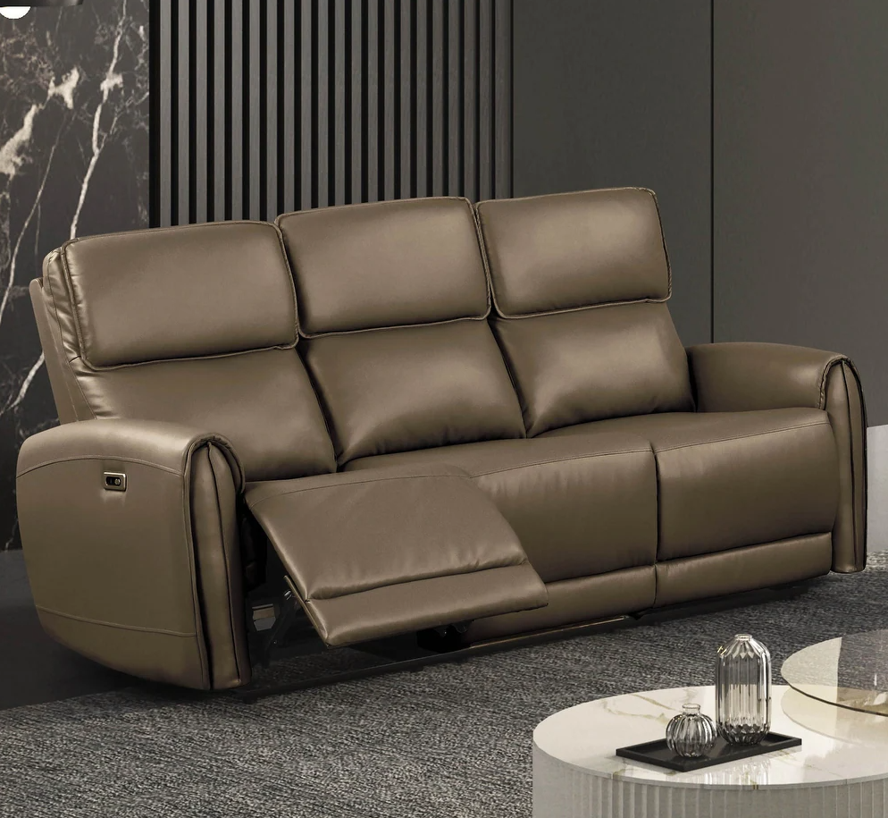 Schlieren Leatherette Power Sofa with Contoured Arms, Light Brown