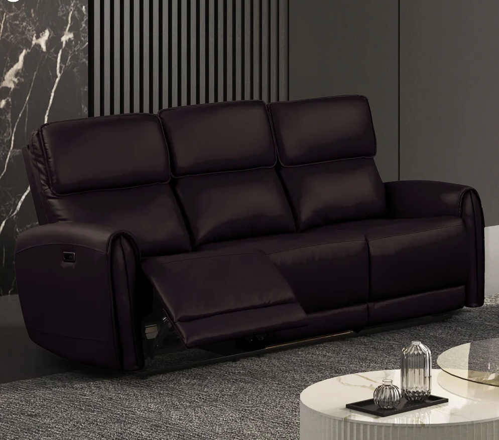 Schlieren Leatherette Power Sofa with Contoured Arms, Black