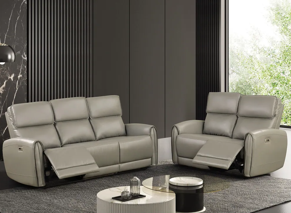 Schlieren Leatherette Power Sofa with Contoured Arms, Gray