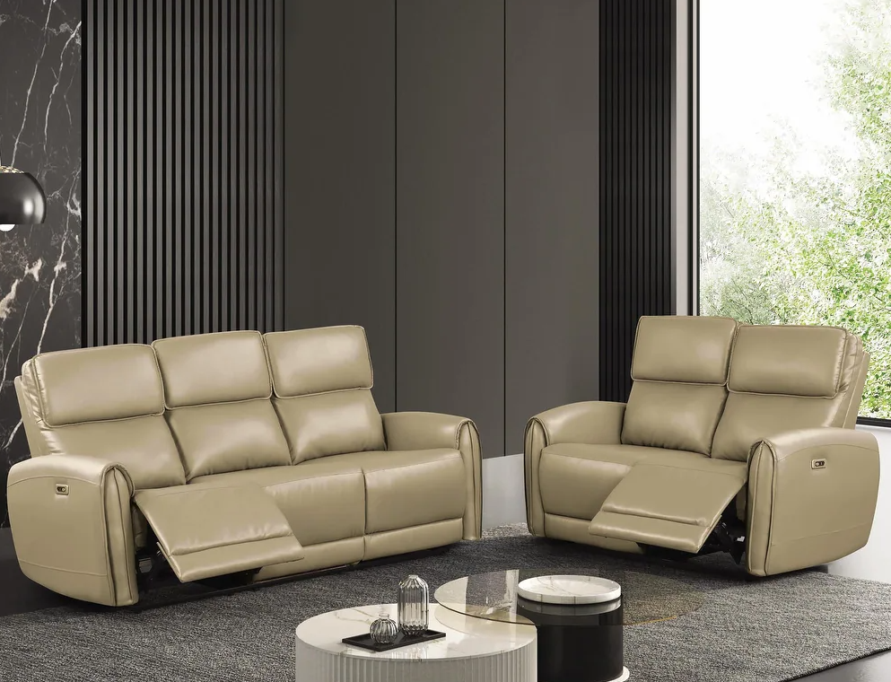 Schlieren Leatherette Power Sofa with Contoured Arms, Beige