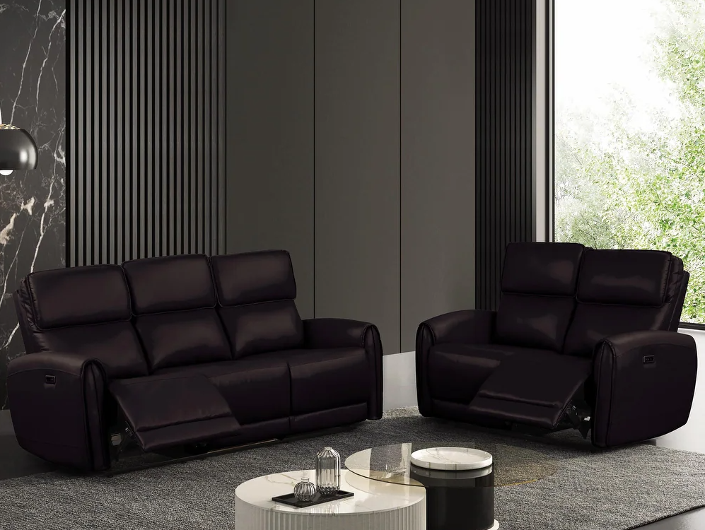 Schlieren Leatherette Power Sofa with Contoured Arms, Black