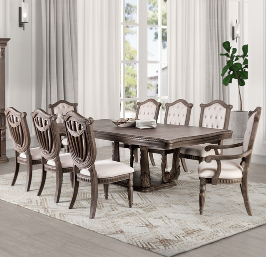 Seven Oaks Rustic 9-Piece Dining Set in Weathered Oak