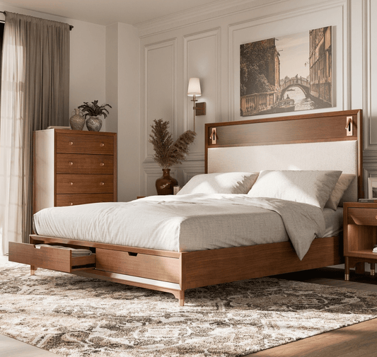 Hepburne Mid-Century Modern Storage Bed, Walnut