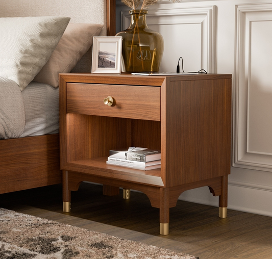 Hepburne Mid-Century Modern Nightstand, Walnut