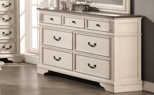 Poundex Classic Contemporary Style 7 Drawer Dresser in Almond White - F5483