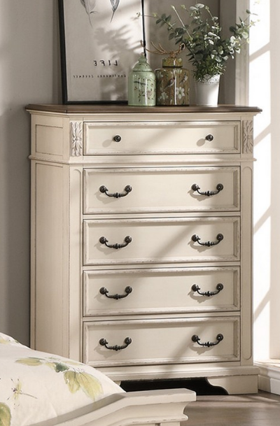 Poundex Classic Contemporary Style 5 Drawer Chest in Almond White - F5484