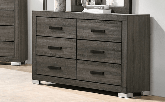 Poundex Contemporary Design 6 Drawer Dresser in Gray - F5493