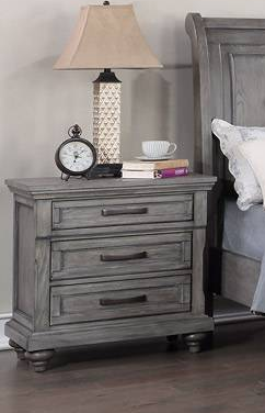 Poundex Classical Vintage Look 3 Drawer Nightstand in Gray - F5501