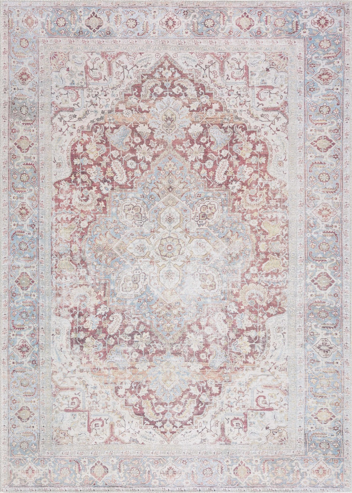 Cream Rust Leeston Vintage Washable Area Rug - Clearance