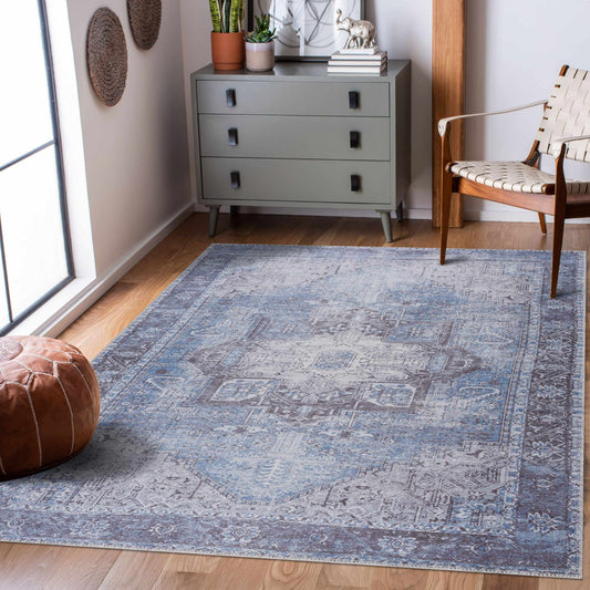 Rosman Blue Washable Area Rug - Clearance