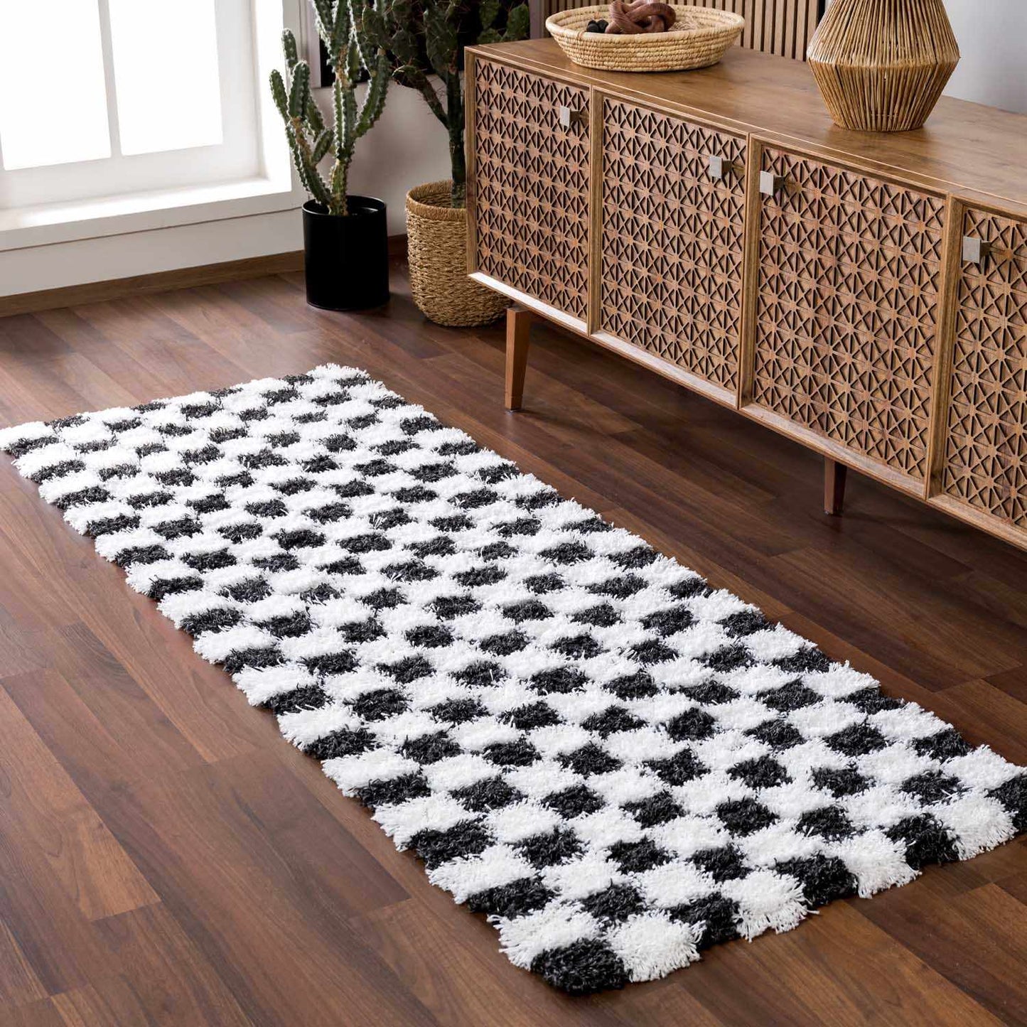 Atira Black & White Checkered Area Rug