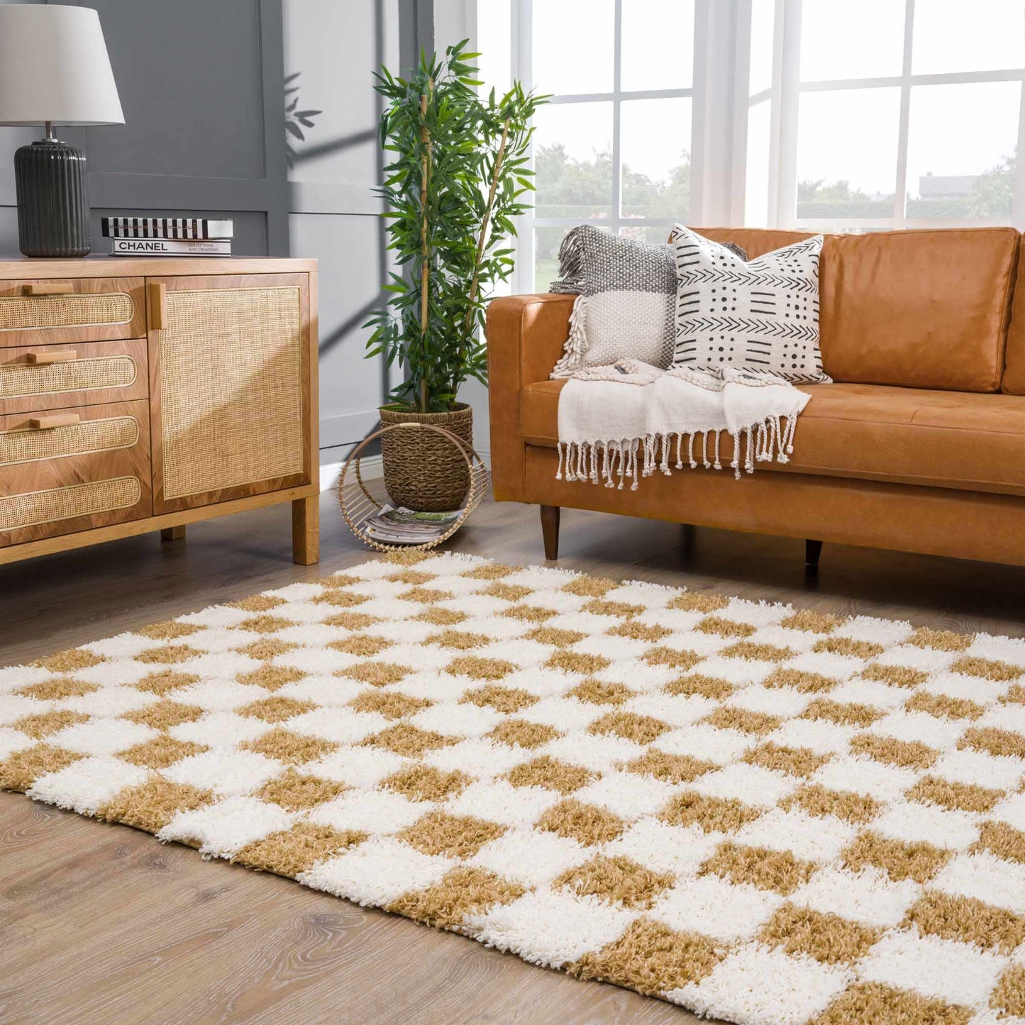 Atira Mustard Checkered Area Rug