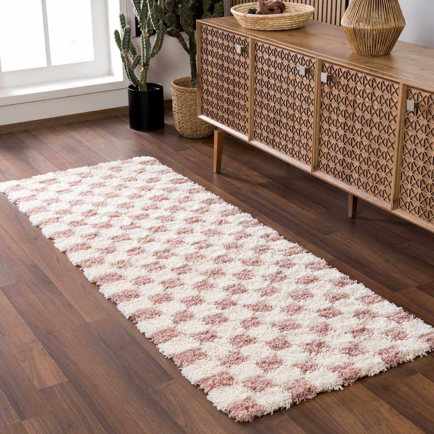 Atira Pink Checkered Area Rug