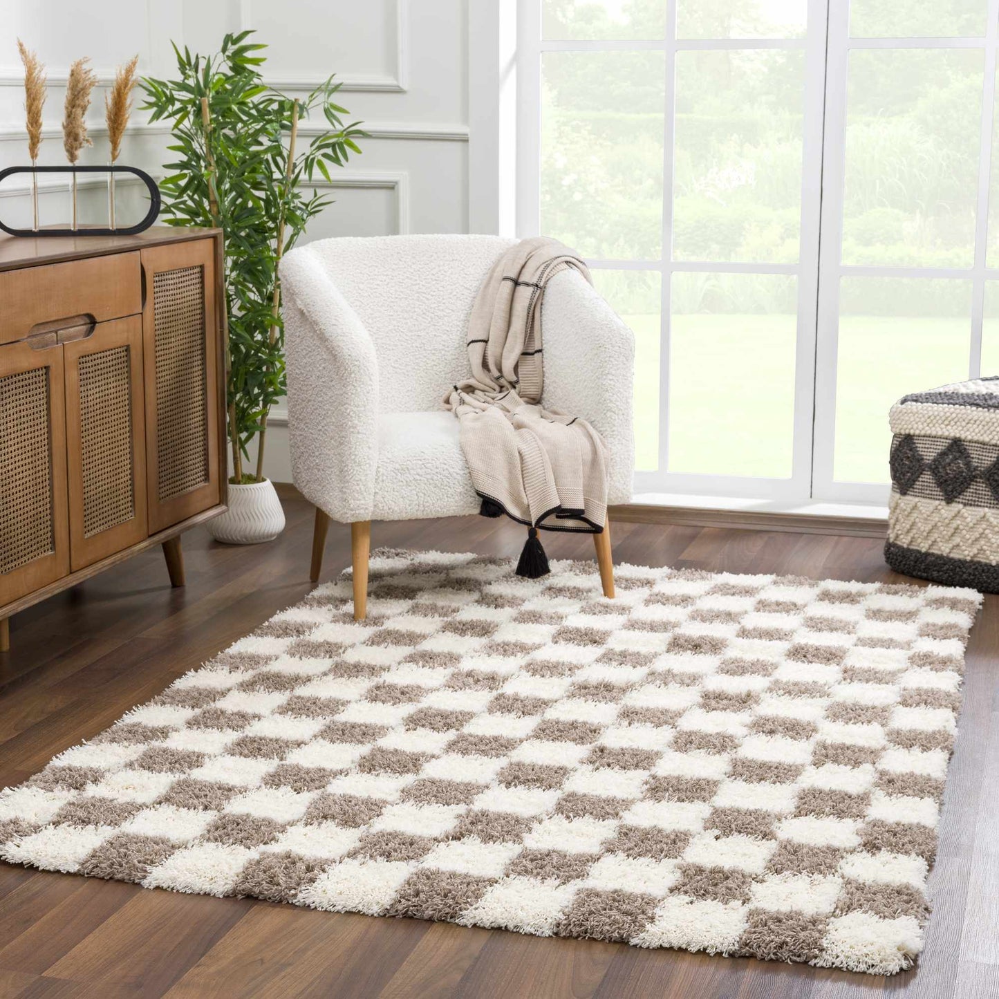 Atira Brown Checkered Area Rug