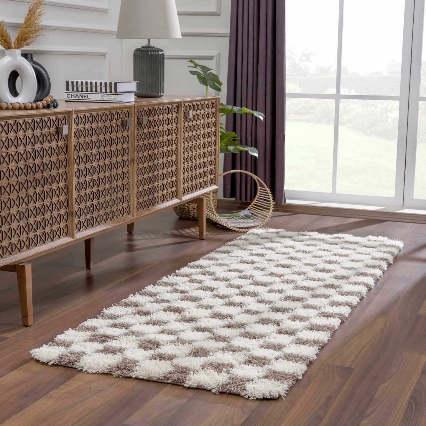 Atira Brown Checkered Area Rug