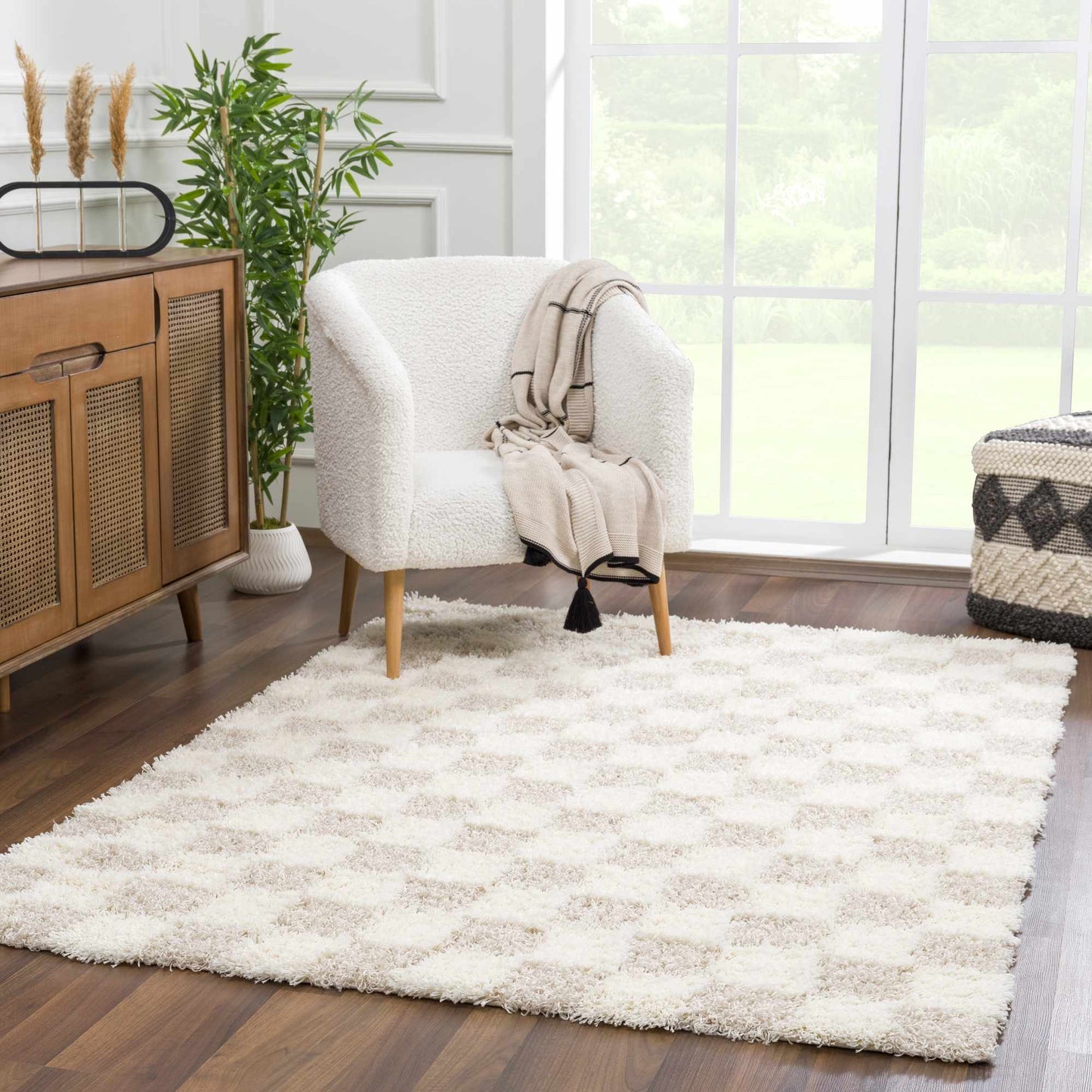 Atira Light Brown Checkered Area Rug