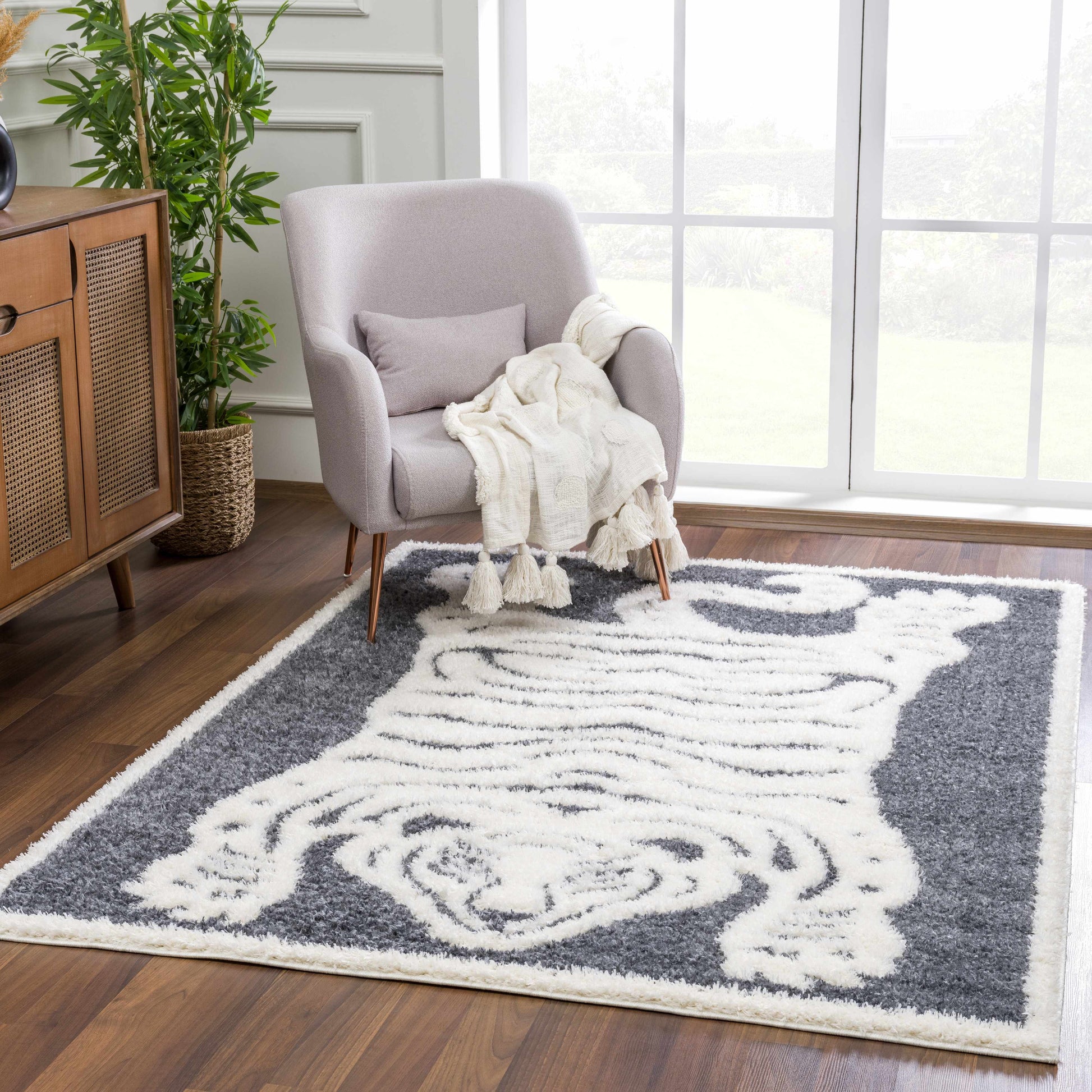 Zane Charcoal Tibetan Tiger Area Rug