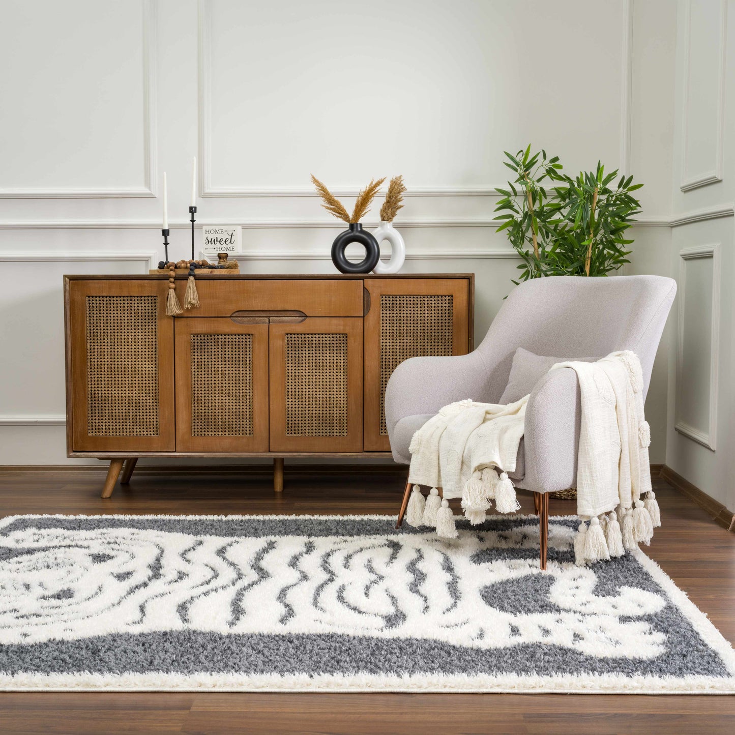 Zane Charcoal Tibetan Tiger Area Rug