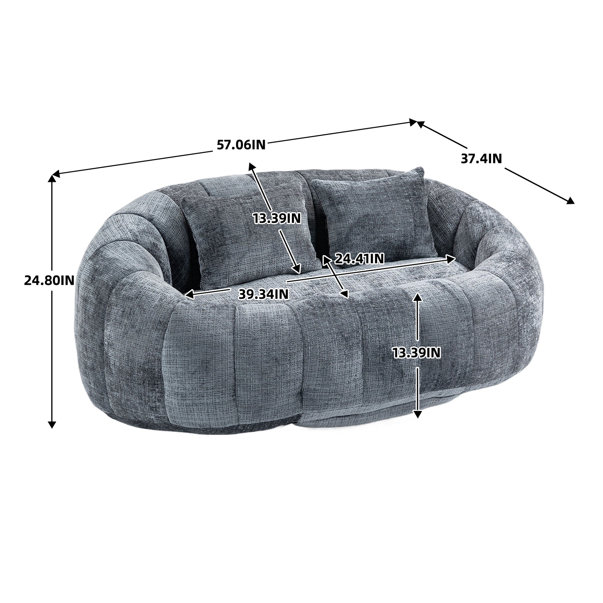 Coolmore Versatile Elegance Gray Chenille High-Back 2 Seater Bean Bag Sofa for Indoor & Outdoor Relaxation