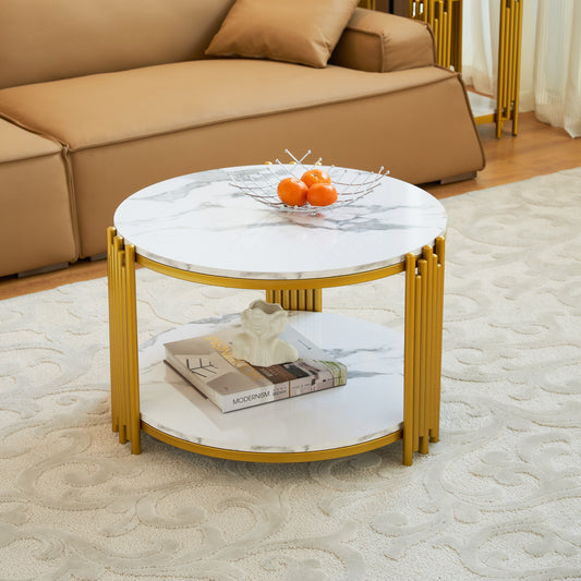 Juno Modern Round Faux Marble Coffee Table, Gold & White